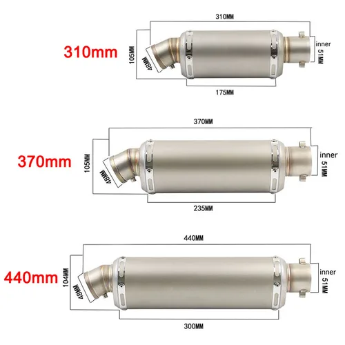 Imagen 2 del producto Silenciador de Escape Universal para motocicleta Yo, tubo de Escape 310 370 440mm, 100cc-1000cc para Honda ATV GP Scooter fz6 pcx125 Nmax
