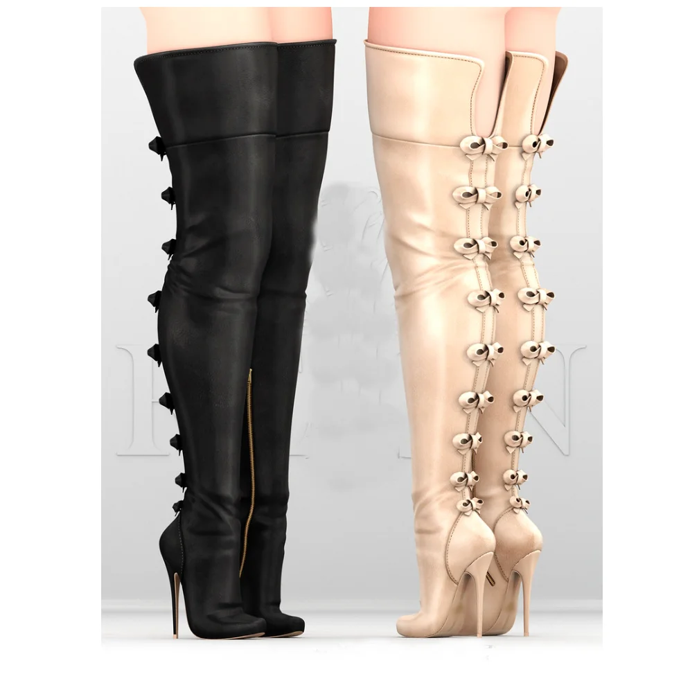 Black Bow Knot Over Knee High Boots Pointed Toe Thin High Heel Fashion Sexy 2025 Winter Big Size Woman Shoes Zapatillas Mujer