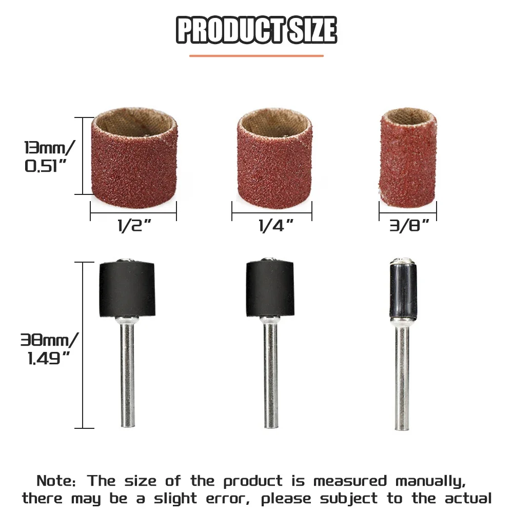 Dremel Sanding Drums Kit Sand Band 1/2 1/4 3/8 Inch Sand Mandrels Drum 120 Grit for Woodworking Nail Drill Rotary Abrasive Tools