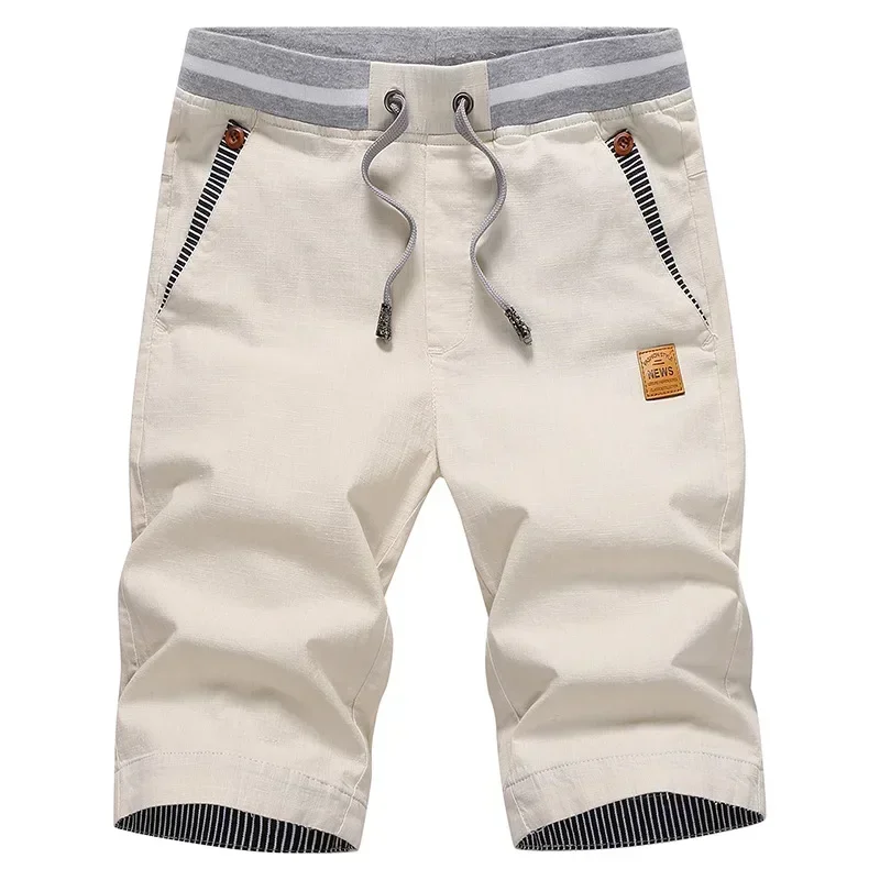 

Male Drawstring Elastic Waist Breeches Beach Shorts Size New Arrival Men Casual Shorts Cotton Fashion Style Boardshort