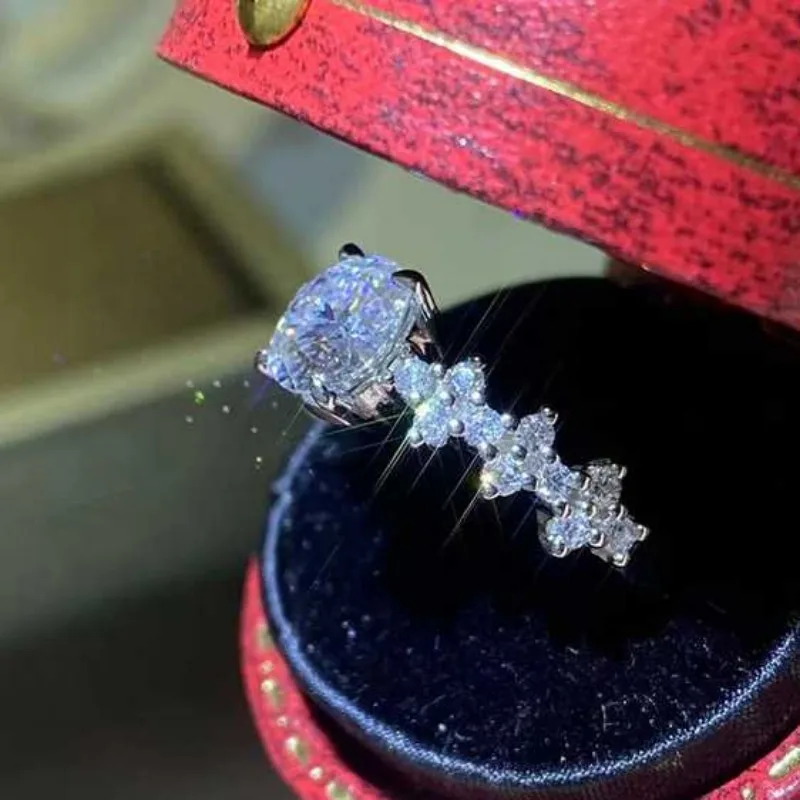 أحجار كريمة SACE GRA حلقة مويسانيتي معتمدة للنساء ، فضة إسترليني ، خواتم ذهب أبيض عيار 18 قيراط ، لون D ، 1 قيراط ، مجوهرات راقية