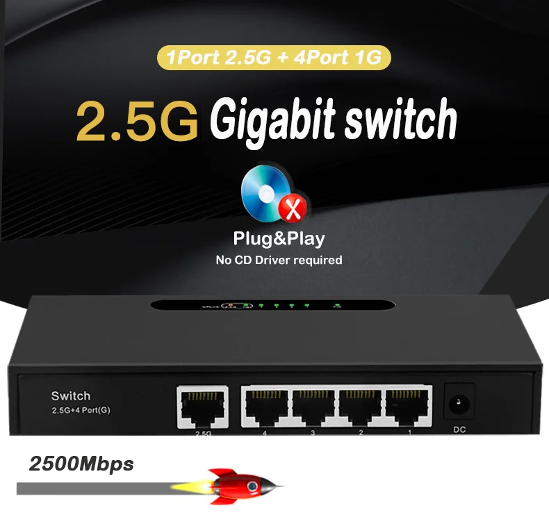 

Desktop 1000Mbps 2500Mbps 2.5G Gigabit Network Switch Gigabit Switch Network Ethernet Switch Lan hub RJ45 Internet Splitter auto