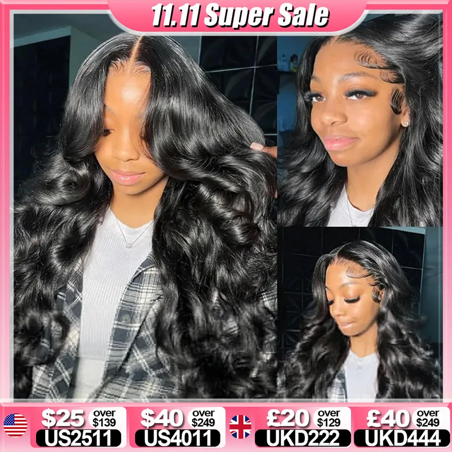 34in 250% الجسم موجة 13x6 HD الدانتيل الشفاف أمامي خصلات الشعر المستعار الإنسان الترا المجهزة قبل قطعها للنساء تذوب الجلد الشعر البرازيلي #1