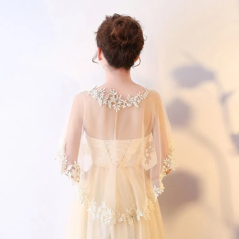 Wedding Accessories Evening Party Capes Dress Capes Short Wrap Women Wraps Bridal Wedding Capes Lace Flower Shawl Transparent view 3