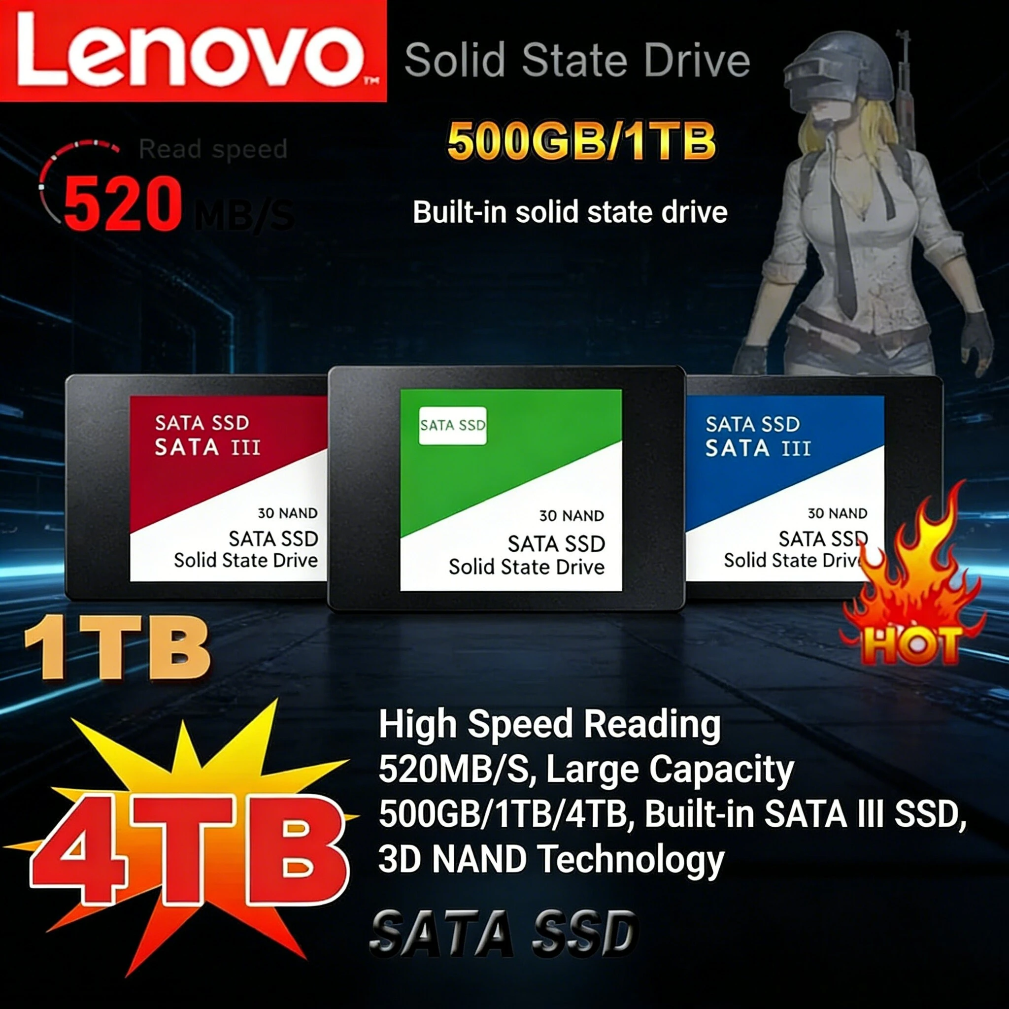 

New Lenovo 4TB For Laptop External Hard Disk For Internal Hard Drive Sata3 Interface Portable SSD High Speed Solid State Drive