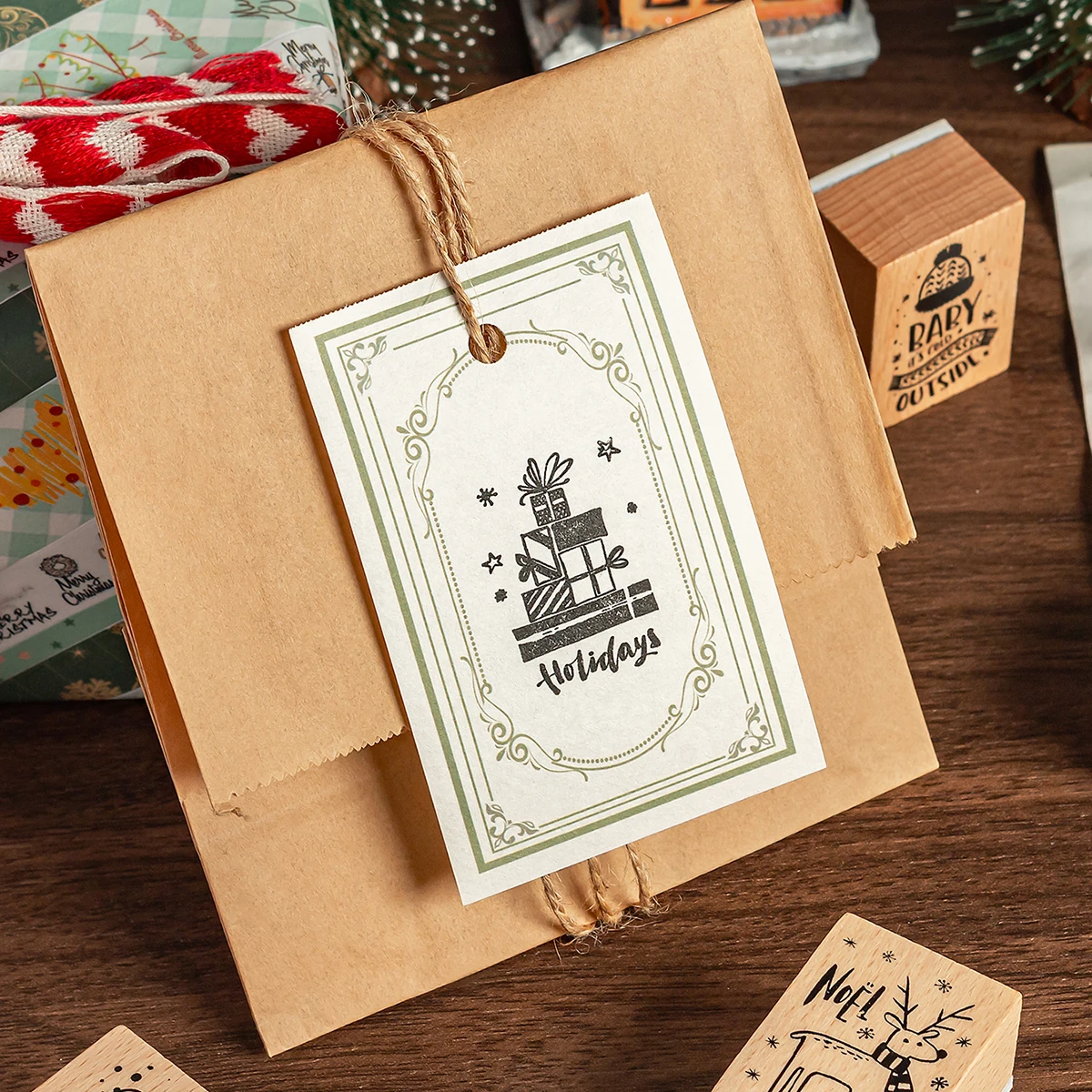 10 قطع/صندوق طوابع خشبية فريدة من نوعها بنمط عيد الميلاد، مجلة مناسبة يمكنك صنعها بنفسك، طوابع زخرفية لألبوم الصور، مستلزمات مشهد العطلة #6
