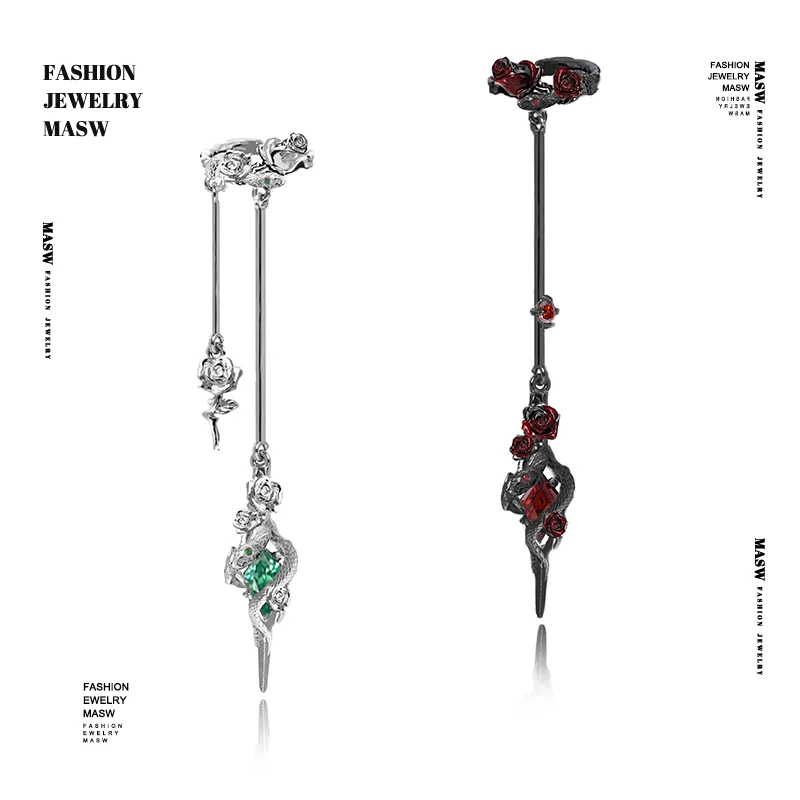 

MASW Original Design Luxury Temperament Black Snake Cross Clip Earrings For Women 2025 Fashion Jewelry Accessories