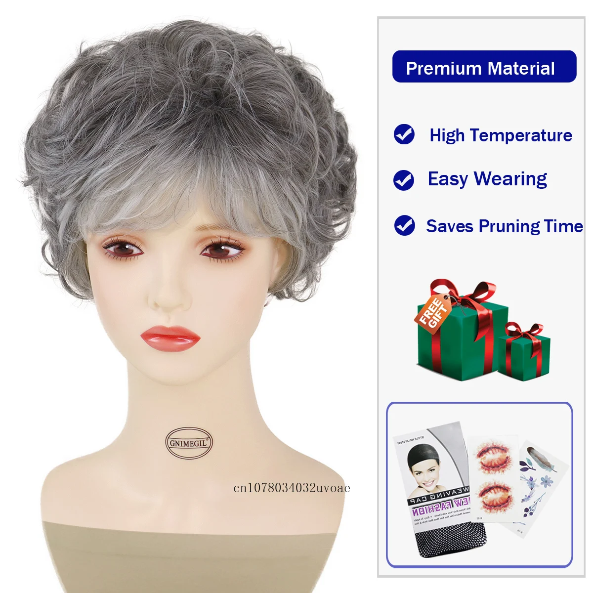 Grey Curly Wigs for Women Synthetic Hair Short Haircuts Mommy Wigs Granny Old Lady Silver Wig with Bangs Natural Hairstyles Soft