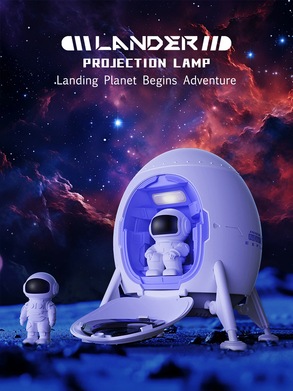 Space Lander Astronaut Galaxy Light Projector Spacecraft Night Light For Bedroom Room Decor Or Chritmas Gift Color Adjustable