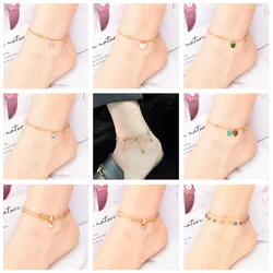 316L Stainless Steel Pearl Love Heart Shaped Green Zircon Eyes Anklets Ladies Fashion Trend High Jewelry Beach Accessories B436