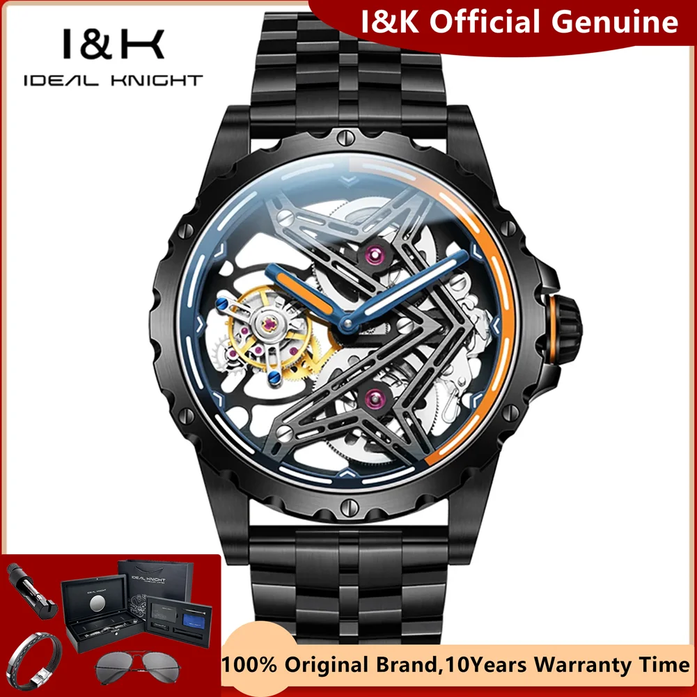 ساعة IDEAL KNIGHT Tourbillon الأوتوماتيكية الميكانيكية للرجال مجوفة بالكامل ذات جودة عالية من العلامة التجارية الفاخرة (سلسلة الجدار العظيم)
