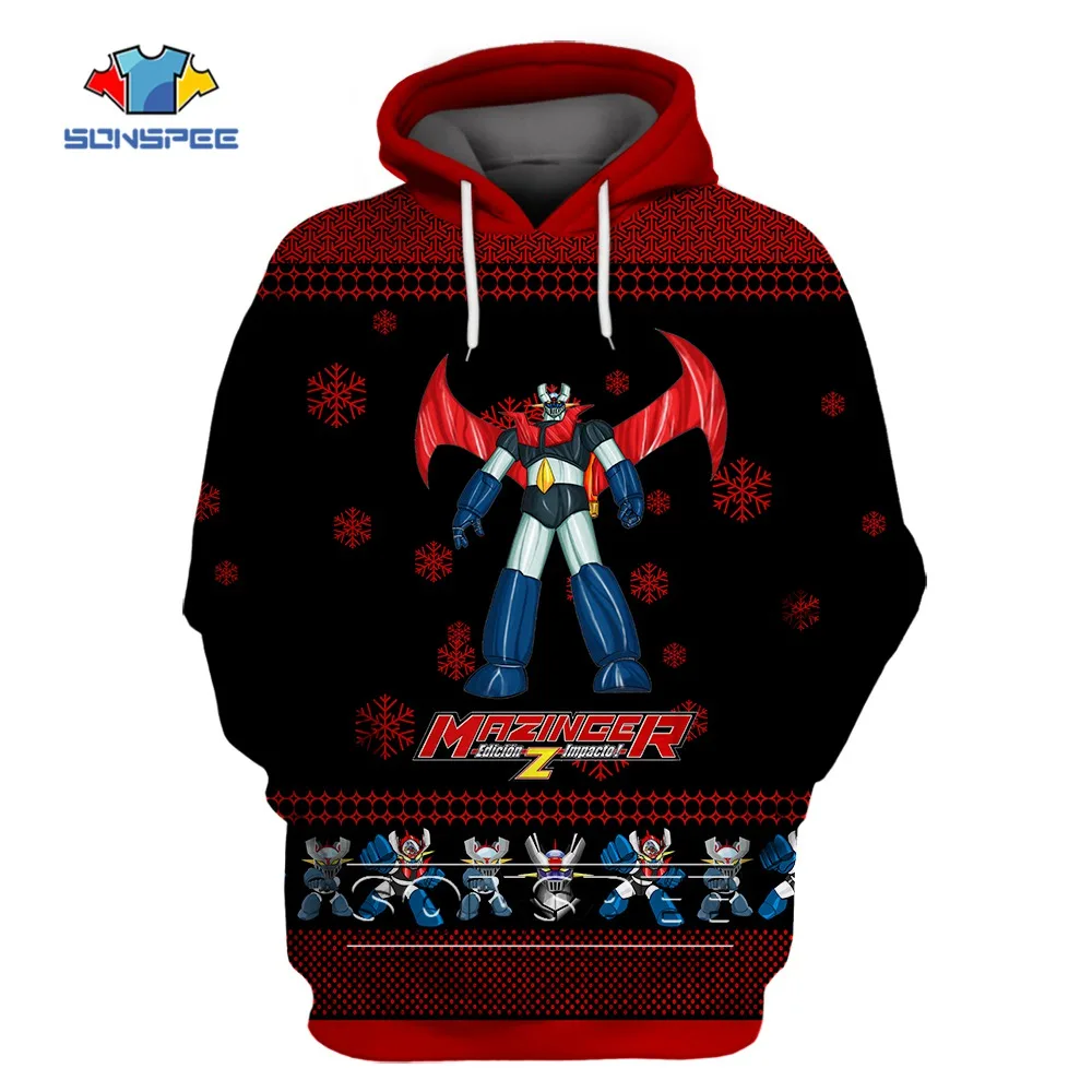 

SONSPEE Japanese Mazinger Z Hoodies 3D Printing Men Women Long Sleeve Harajuku Streetwear Oversize Anime Cartoon Robot Hooded