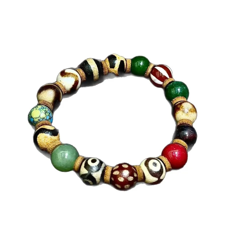 Tibetan natural authentic old mine raw agate, first-class pharmacist turtle shell, three-eyed tiger tooth dzi bead multi-treasur