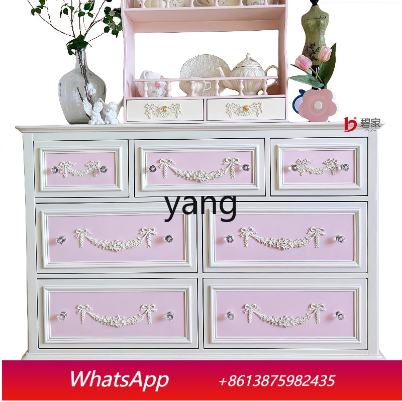 

LHM retro carved solid wood seven-bucket cabinet entry porch cabinet living room locker