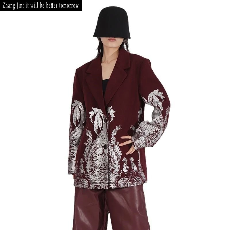 

Женская модная куртка в стиле ретро с золотым штампом и принтом, тяжелая женская модная верхняя одежда для офисной одежды