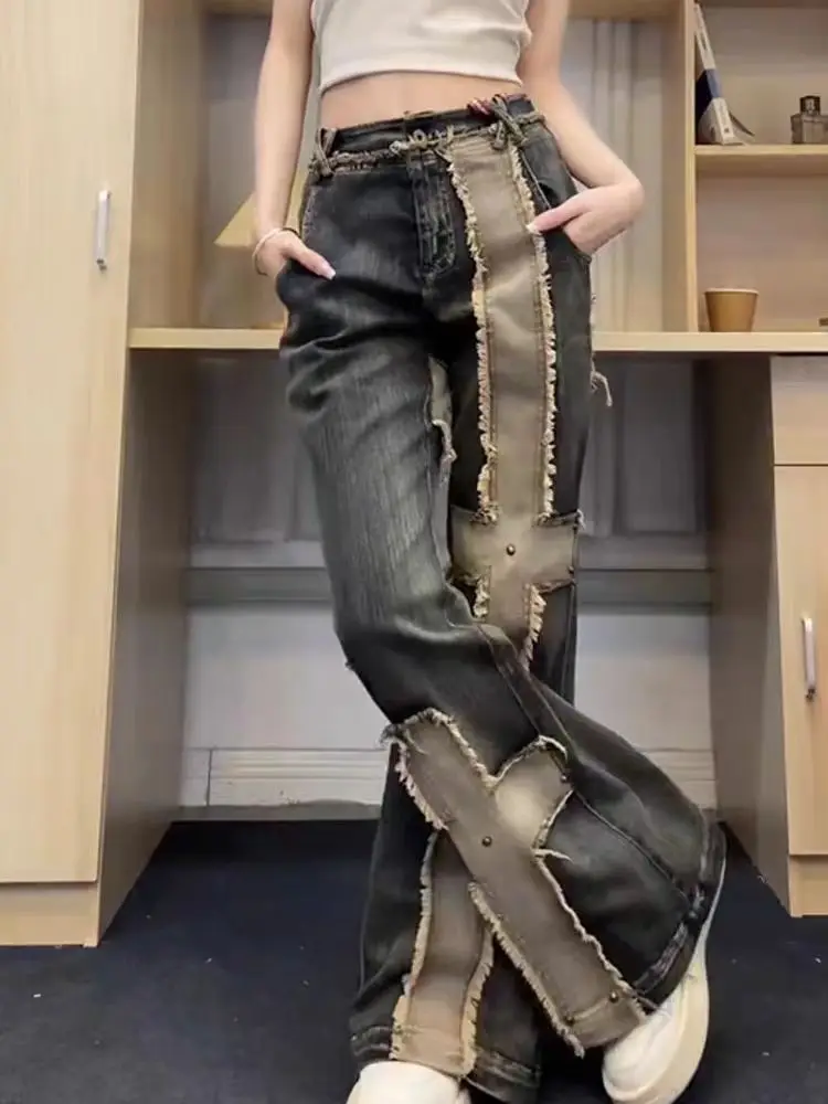 

High-Waisted Straight-Leg Ripped Jeans Women'S High-End New American Slim Design Niche Micro-Flare Pants