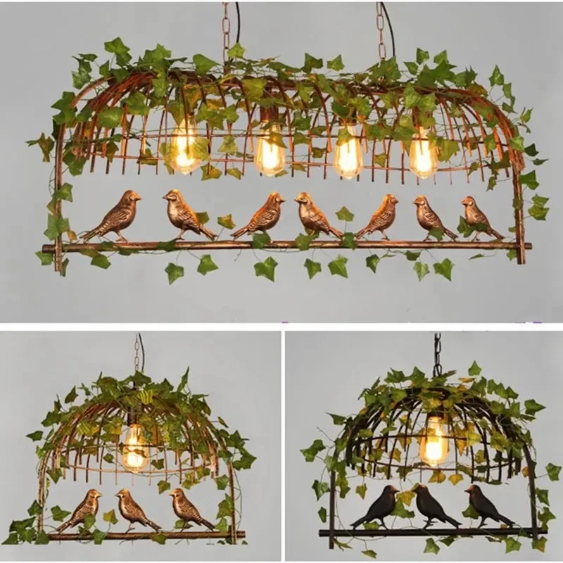 Vintage Bird Cage Iron Pendant Light Creative Chandelier Garland Garden LED Drop Lamp for Kitchen Island Dining Restaurant Decor