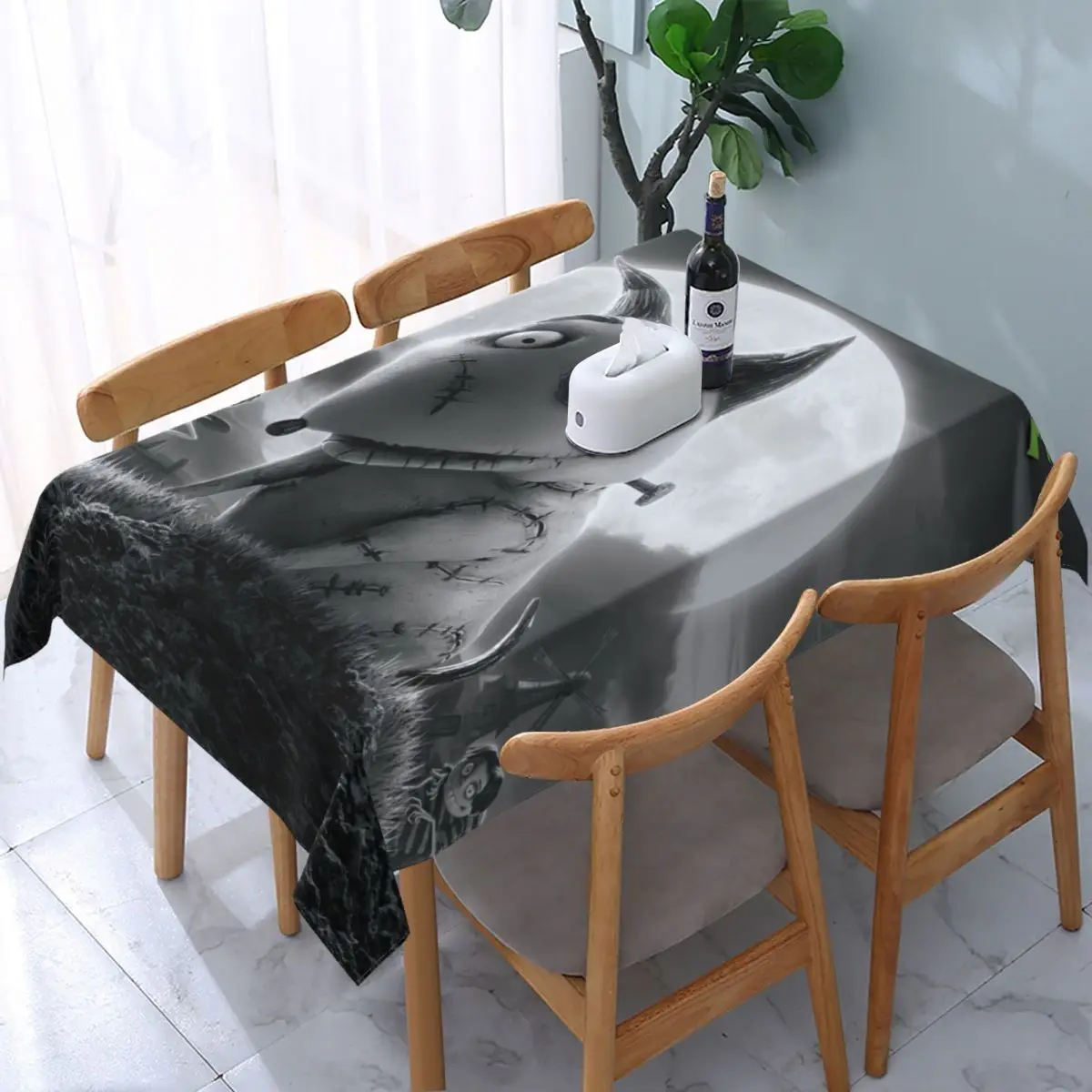 Customized Rectangular Waterproof Disney Frankenweenie Sparky Table Cover Elastic Table Cloth Backing Edge Tablecloth for Dining