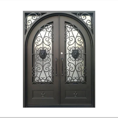 

Customization High Quality Iron Double Doors Iron Glass Door Wrought Iron French Doors