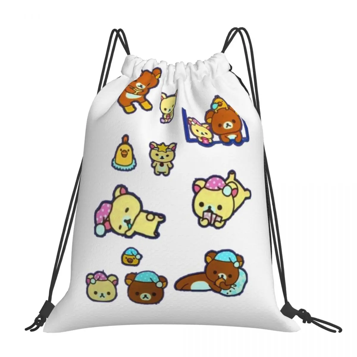 Rilakkuma Sakura Backpacks Casual Portable Drawstring Bags Storage Bag Book Bags For Man Woman Students