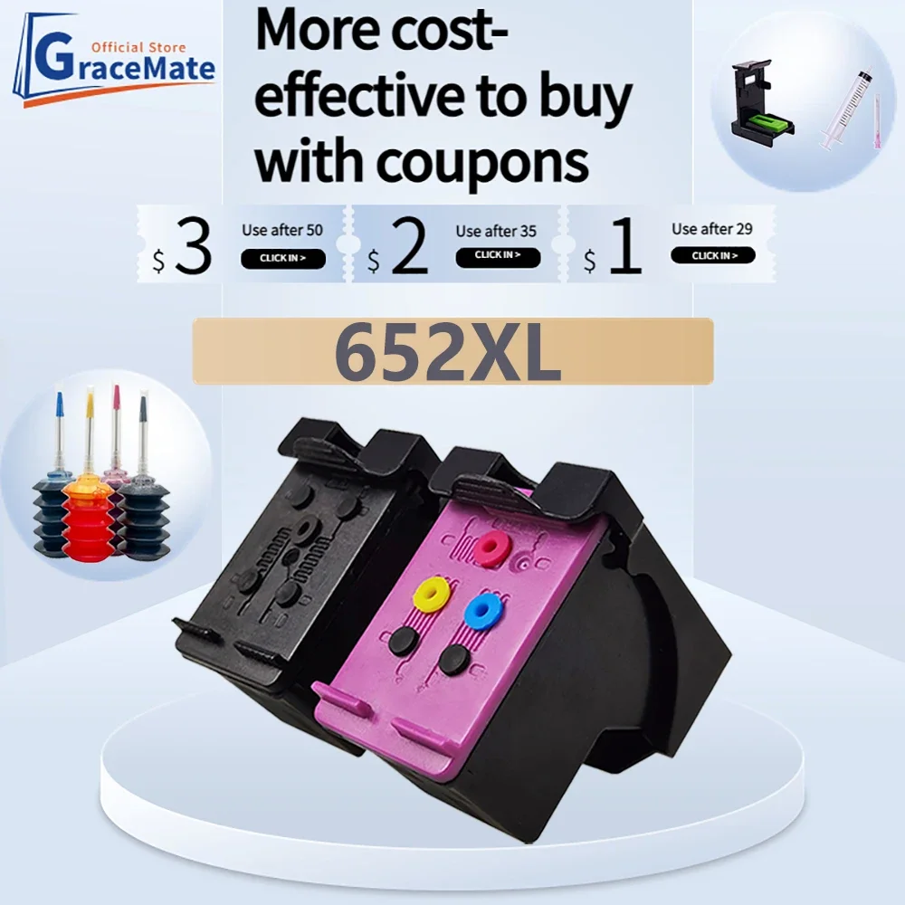 GraceMate 652XL Replacemen Ink Cartridget 652 hp for hp 652 for Deskjet 3838 3835 4535 4536 4538 4675 5085 5088 Printer