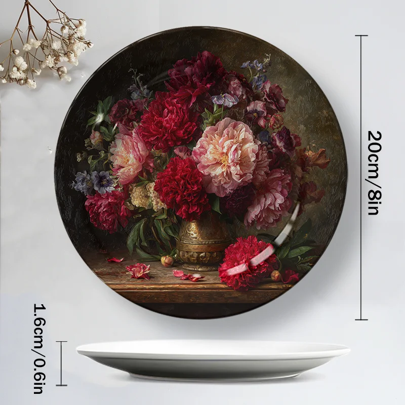 1pcVintage Floral Ceramic Decorative Plate Hand Painted Art Display Home Tabletop Decor Non-Food Contact Living Room Dining
