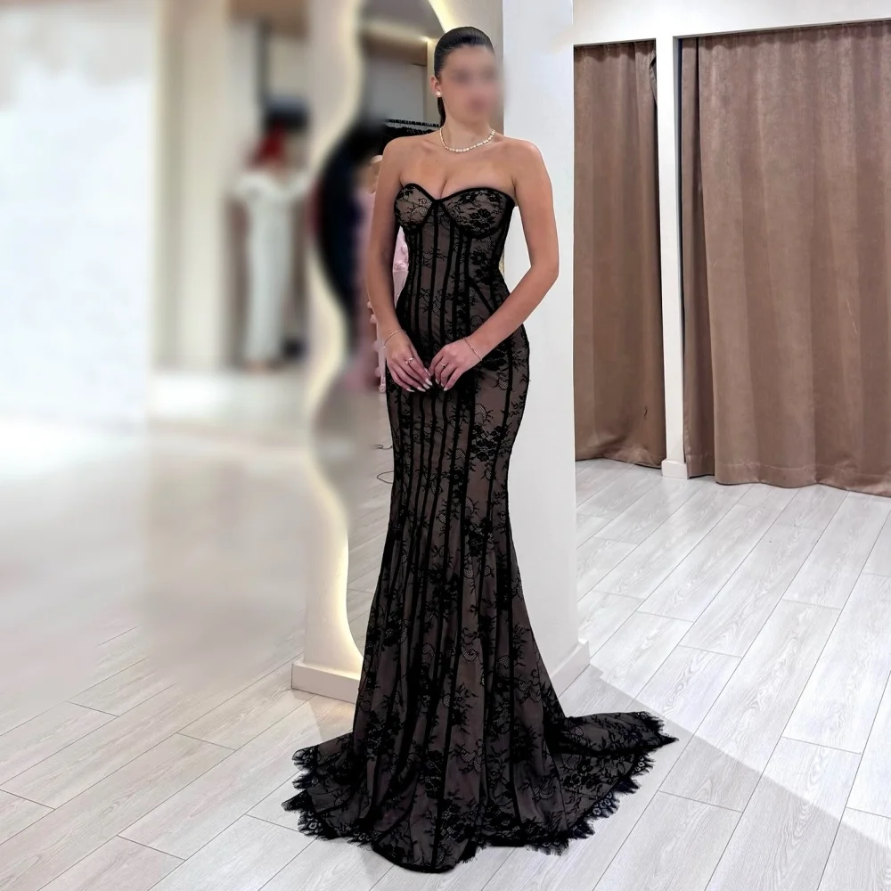 

Customized High Quality Women Evening Dress Sweetheart Neck Black Mermaid Long Dresses Bespoke Occasion Charming Party Gown