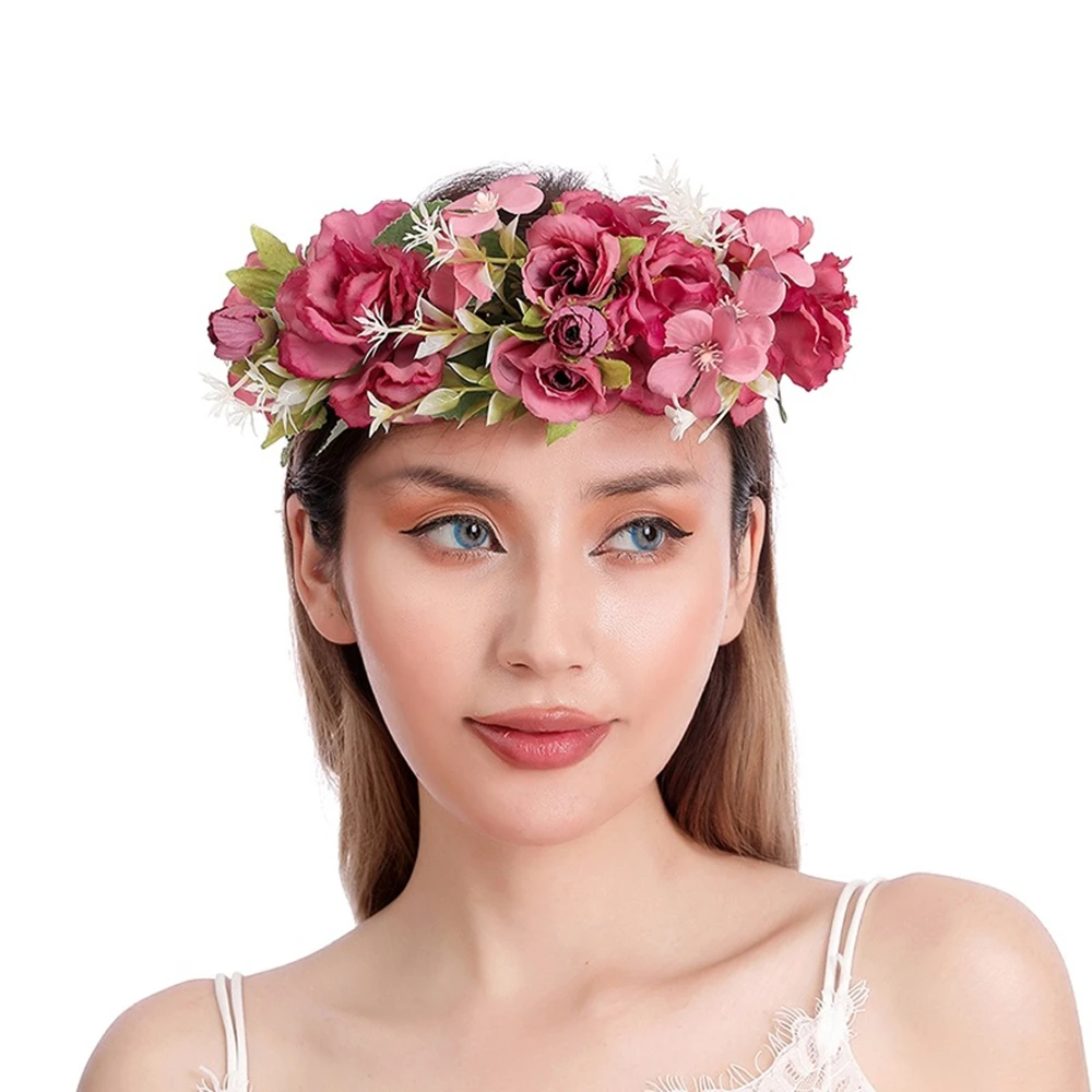 Boho Big Flower Headwear for Women Adjustable Imitation Cloth Flower Crown Sweet Wedding Garland Girl Hair Tiaras Diadema Flores