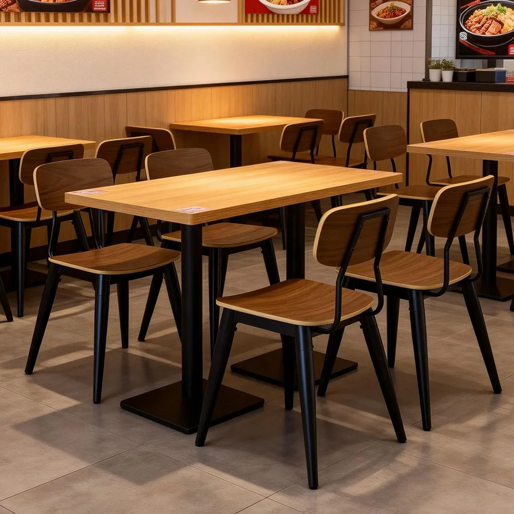 Wholesale Factory Directly Rustic Table and Chair Set Metal Wood Commercial Furniture for Restaurant Use