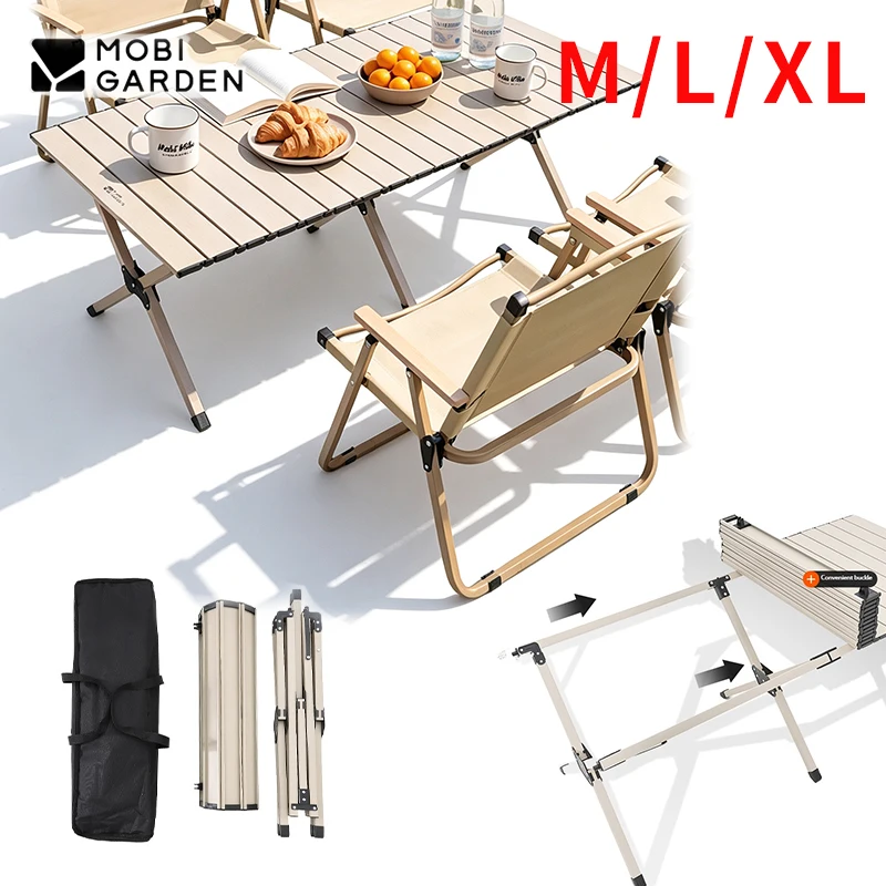 MOBI GARDEN Egg Roll Table Folding Table Camping Table All-in-one Portable Outdoor Picnic Equipment Furniture Set Load 30KG