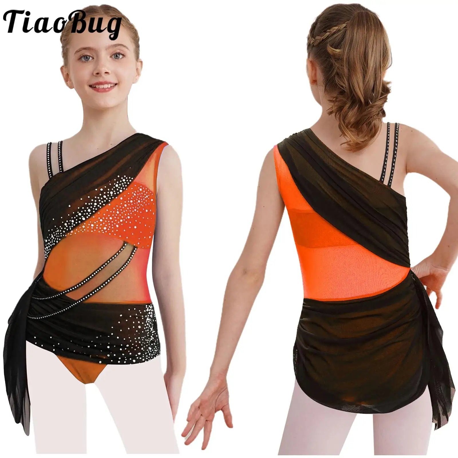 

Girls Sleeveless Modern Lyrical Dance Dress Kids Ballet Tutu Gymnastics Leotards Bodysuit Figure Skating Performance Costume