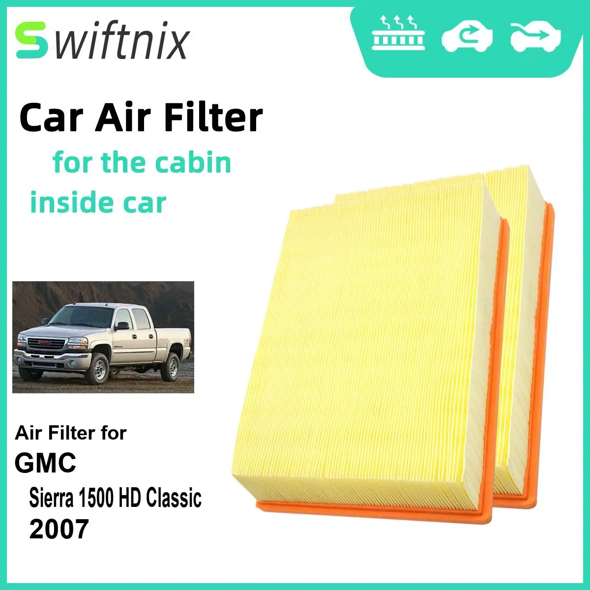 2PCS Engine Air Filter Calm Carbon Fiilter Cabin for GMC Sierra 1500 HD Classic 2007 CA8755A 15908915 25313349 25332443