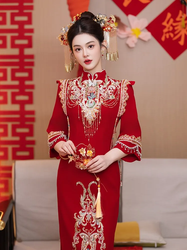 

Velvet new Chinese-style wedding dress cheongsam bride's toasting and