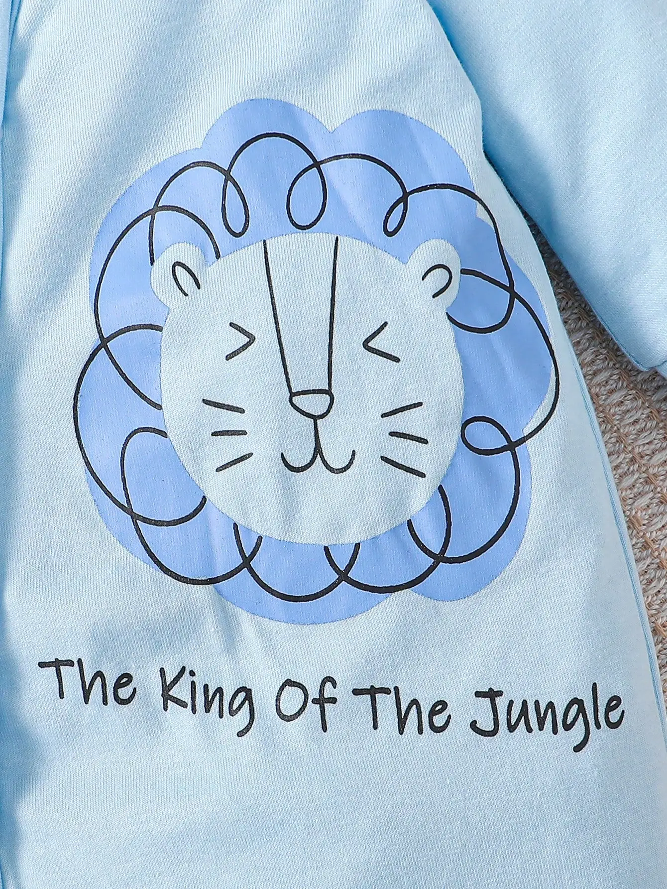 Spring Long-Sleeved Newborn Boys And Girls Baby Onesie Round Neck Simple Cartoon Lion Print Cute Onesie Baby Clothes Knot Hat