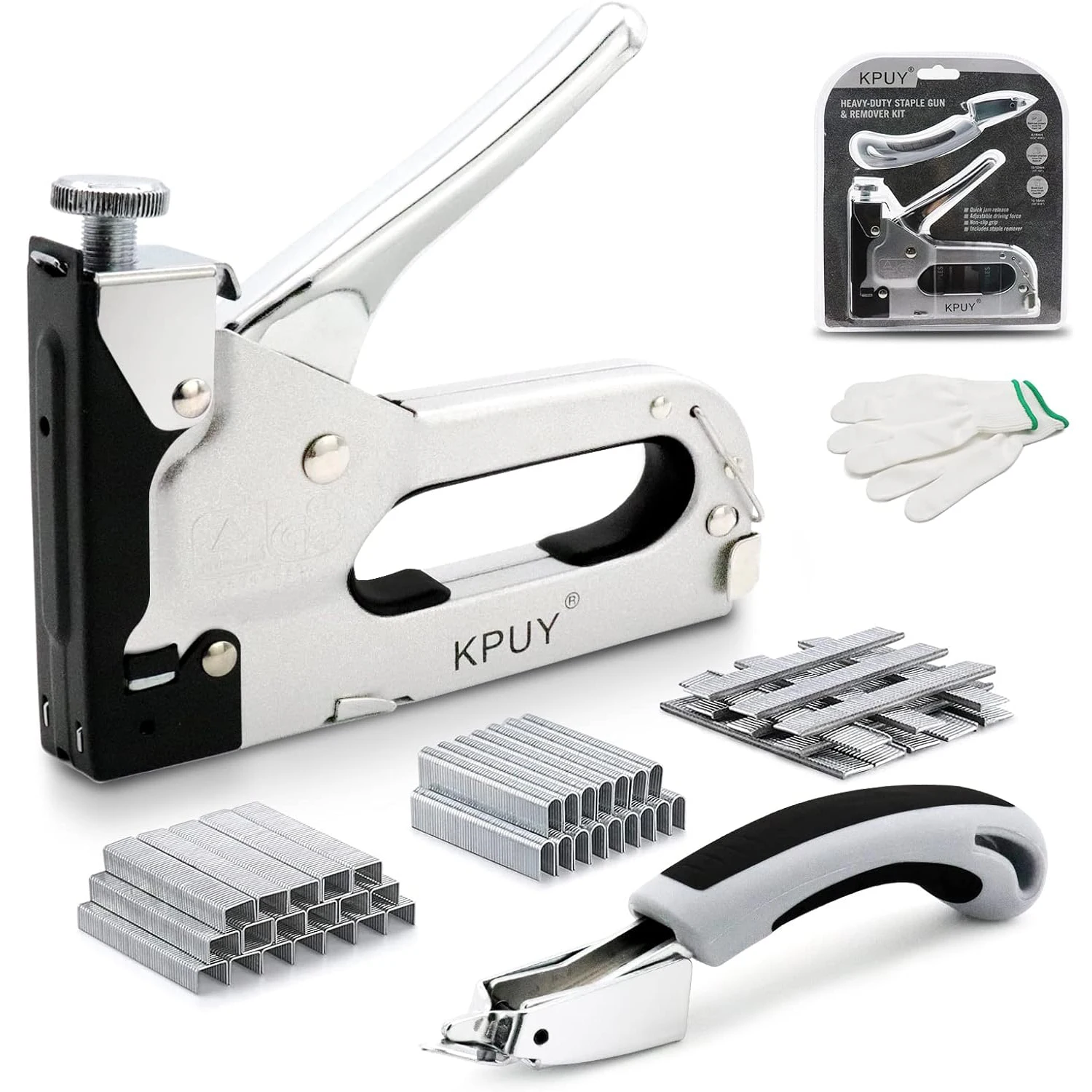 Upholstery Staple Gun DIY Nail Tacker Stapler With 2100x Staples & Remover Gloves