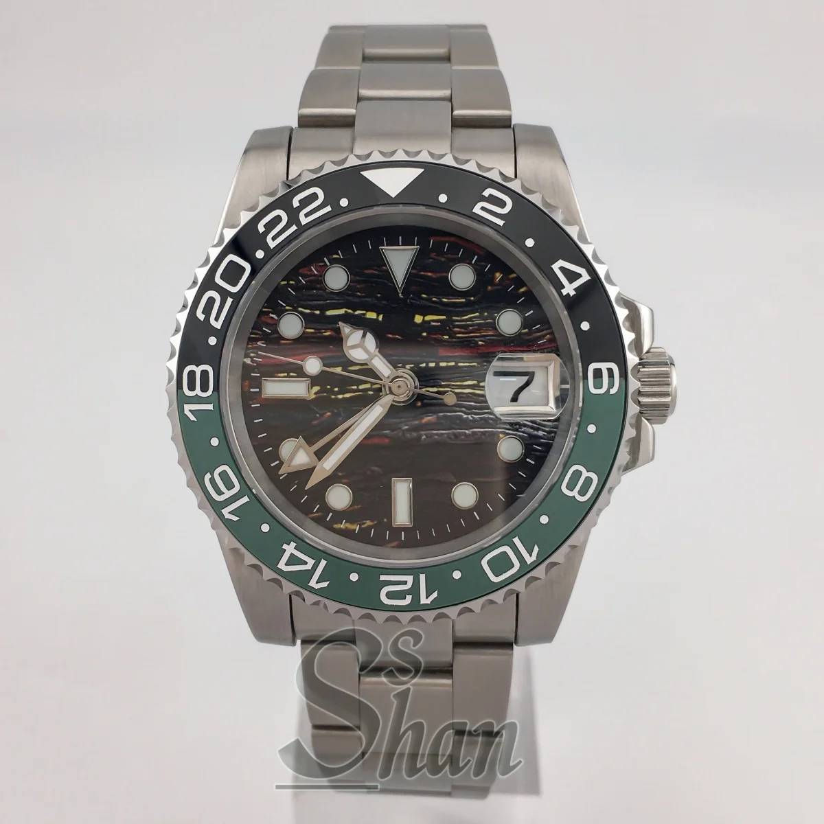 NH34 40 مللي متر ساعة ميكانيكية للرجال GMT قرص فريد من نوعه إطار سيراميك زجاج الياقوت 100 متر ساعة رياضية رجالية مقاومة للماء
