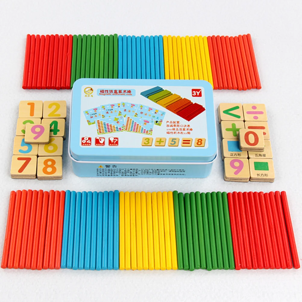 100pcs Wooden Math Counting Sticks Blue Blocks Kids Calculation Learning Magnetic Arithmetic Game Educational Number Rods