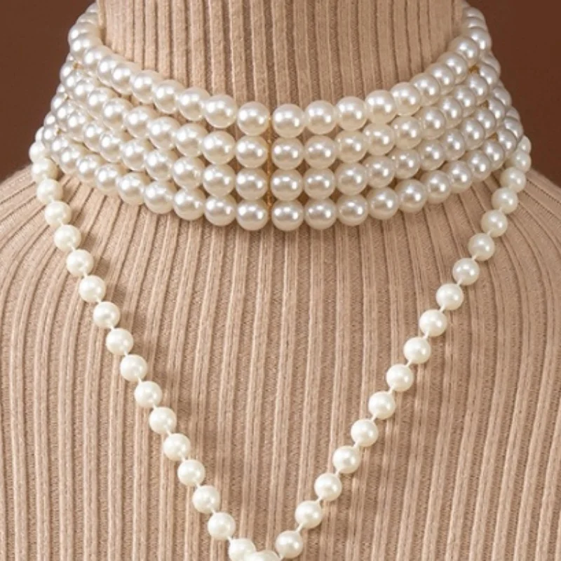 

Handmade Beads for Middle East Bride Accessories Fashionable Solid Color Four-Row Long Necklace with Chest Cross