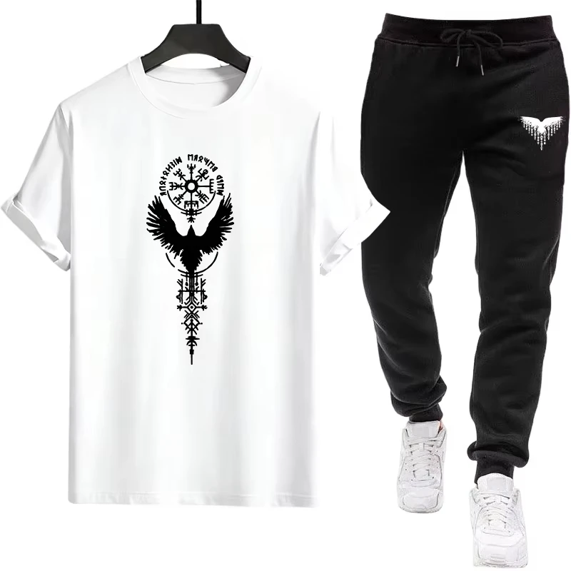 Men Tracksuit T-shirt and Sweatpants Set Urban Casual O-Neck Short Sleeve Tees 2piece Spring Summer Outfits Comfortable Wear