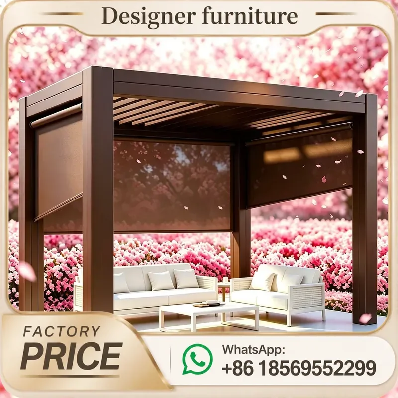Residential Motorized Adjustable Louvered Pergola Gazebo Sunroom Pavilion Anti-UV Outdoor Shade For Home Backyard Garden