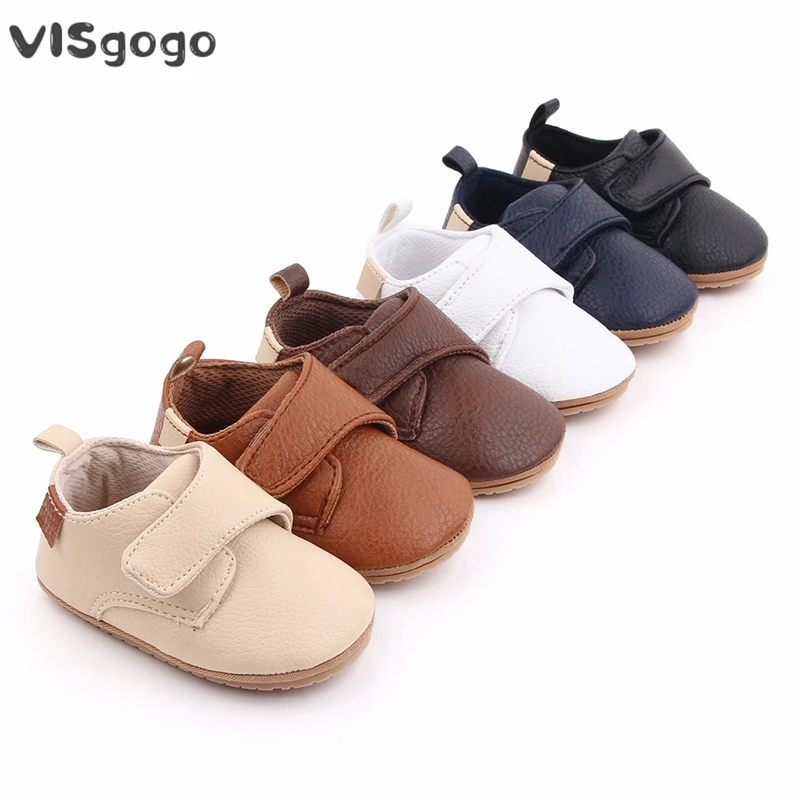 VISgogo Baby Shoes First Walkers PU Sneakers Soft Sole Cute Baby Casual Flats Infant Shoes for Newborn Girl Boys 0-18Months