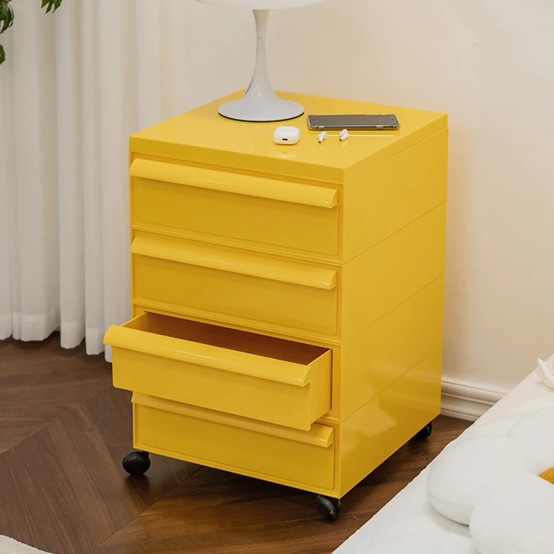 Modern Plastic Nightstands Mobile Kawaii Aesthetic Makeup Side Table On Wheels Small Space Table De Chevet Bedroom Furniture