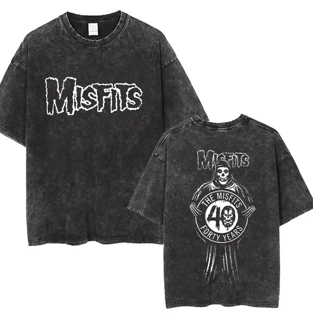 

Washed Vintage Hardcore Punk Band Misfits Tshirt Horror Skeleton Graphic T-shirt Men Women's Fashion Casual Oversized T Shirts