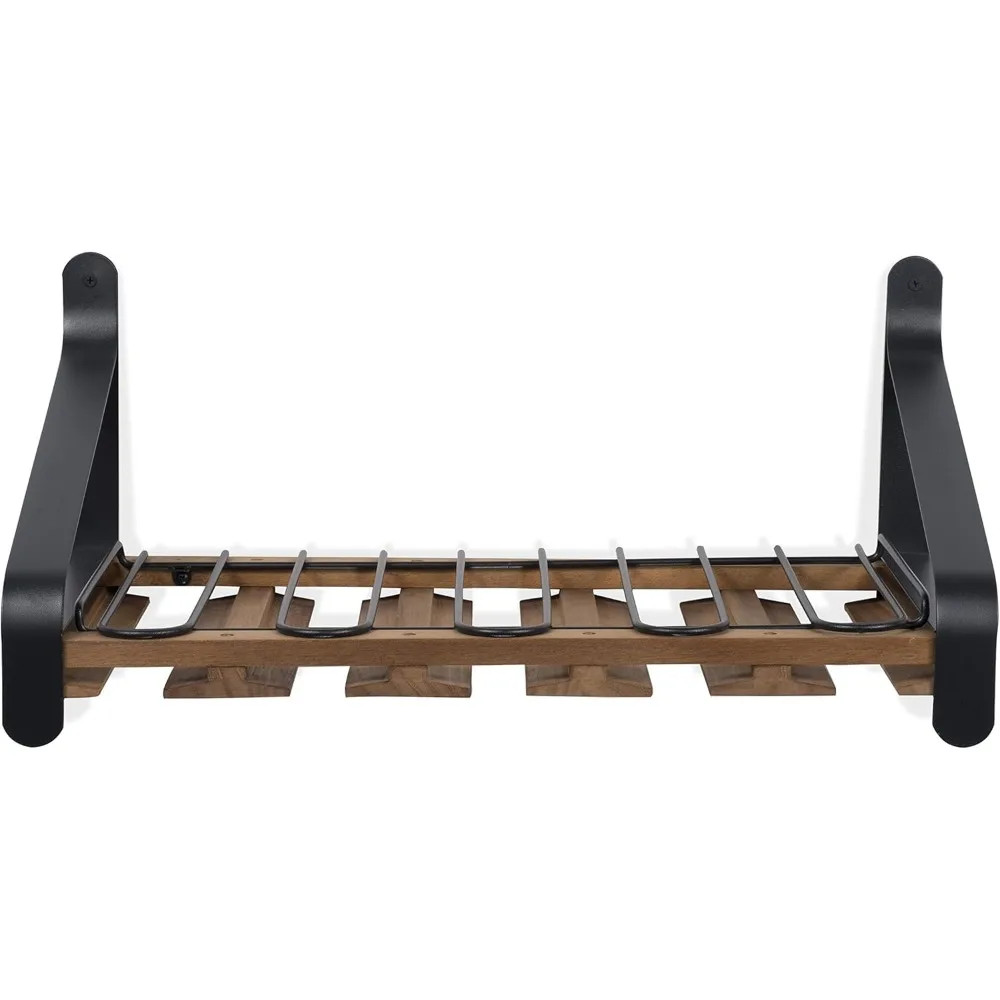 Casier à vin mural en bois rustique avec support en verre pour 5 bouteilles et 15 verres - Décor de bar de cuisine