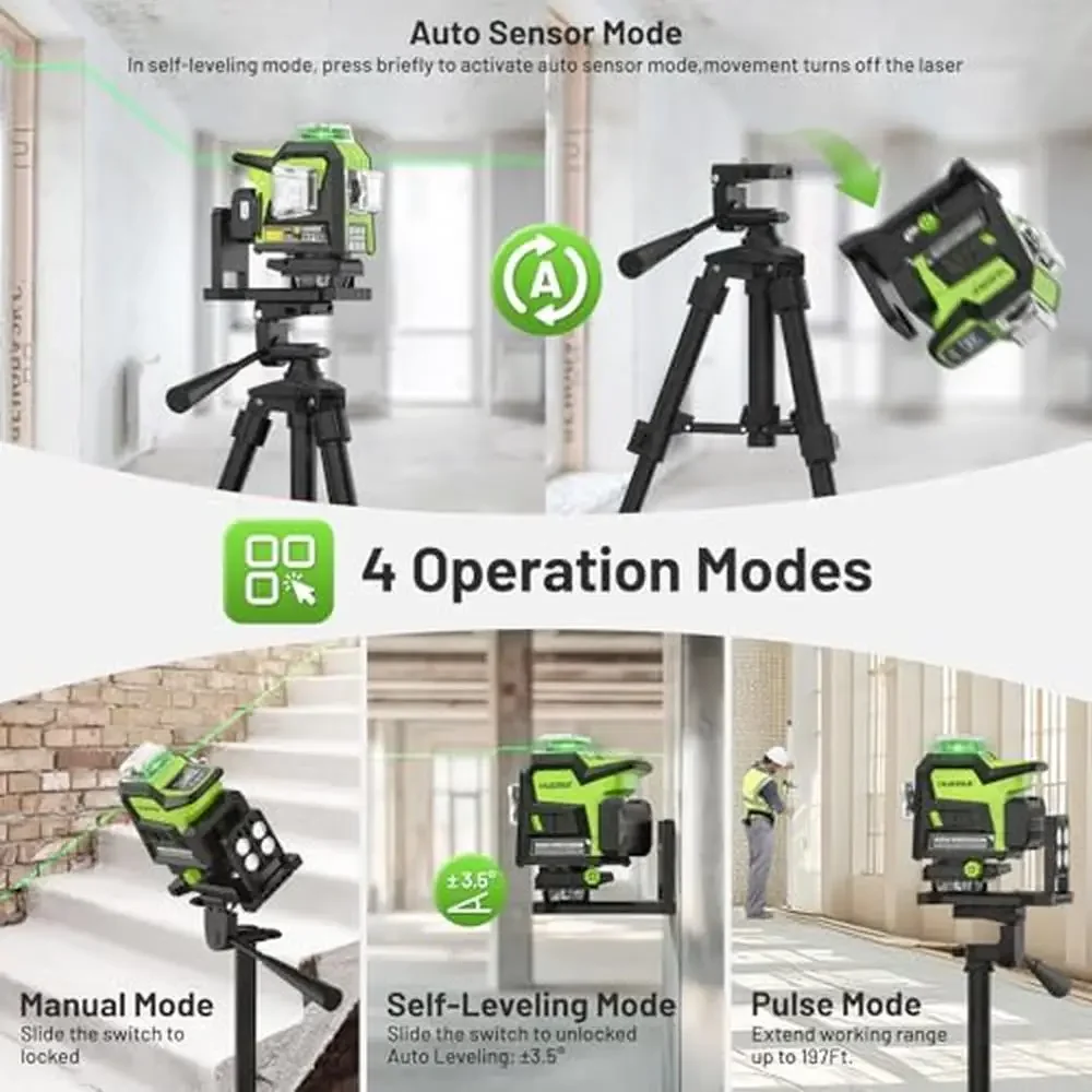 360 Green Laser Level Self Leveling 4D High Accuracy LCD Pulse Mode Adjustable Brightness Magnetic Bracket IP54 Waterproof Case