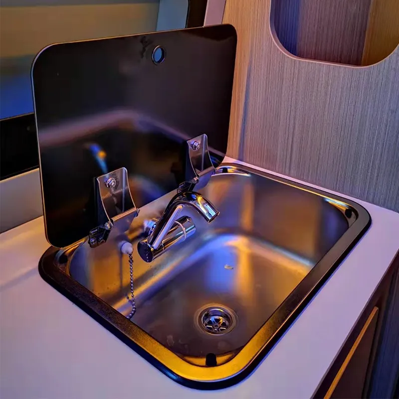 Rv Special with Tempered Glass Cover Sink Trailer Modified 304 Stainless Steel Small Size Washing Basin Basin