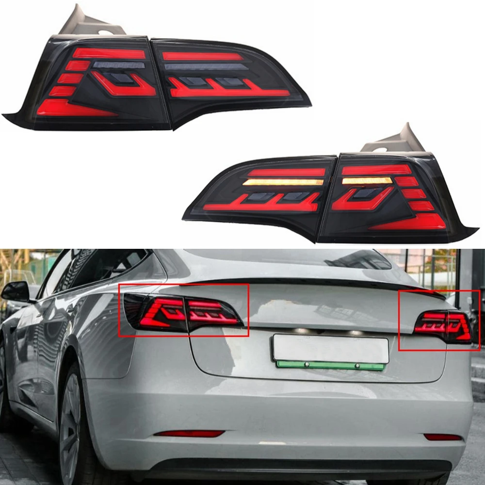 

ROLFES Plug And Play Car Tail Lamp For Tesla Model 3 Y 2019‑2021 Taillight LED Dynamic Turn Signal Brake Light Refit Assembly