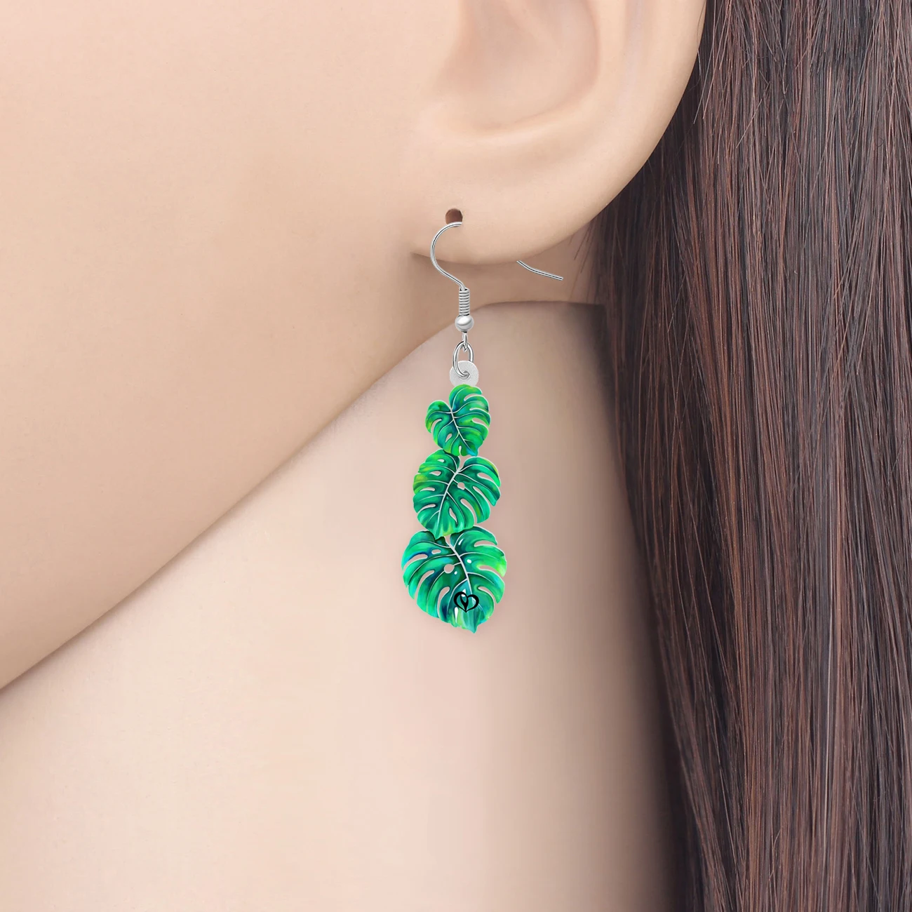 BONSNY Acrylic Monstera Leaf Earrings Green Tropical Plant Leaves Dangle Summer Nature Jewelry Botanical Gifts For Women Mom