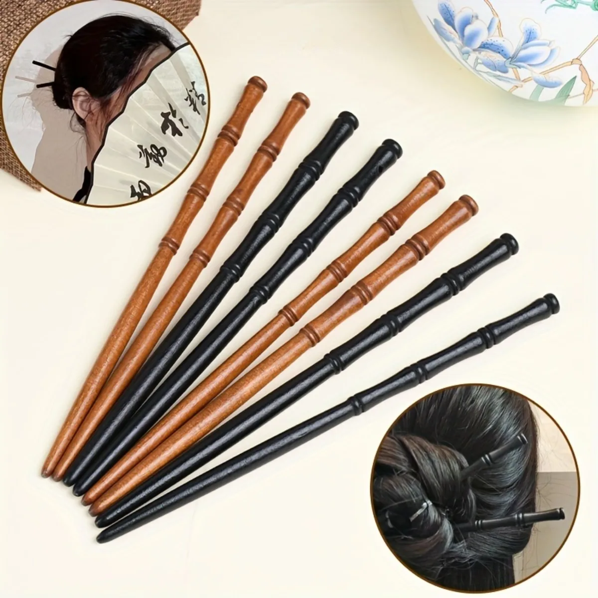 2pc Hairpin Chinatown Wooden Bamboo Style Wooden Hairpin Elegant Simple Hairpin Hair Accessories Coiffure Wooden Hairpin Simple