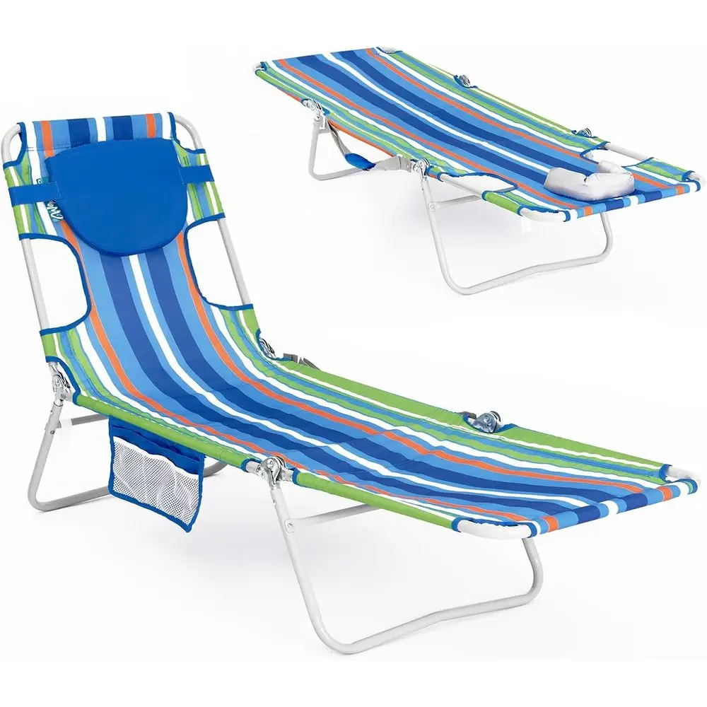 

olding Tanning Chair with ace Hole, 5 Positions ace Down Beach Lounge Chairs with Pillow or Outside Suthing Poolside (Blue/Green